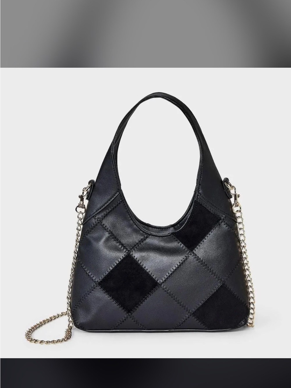 Black Patchwork Mini Handbag Crossbody Universal Thread Goldtone Chain